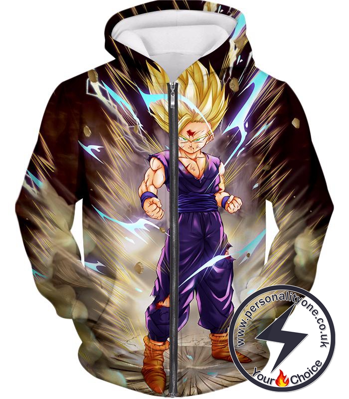 Dragon Ball Super Super Saiyan 2 Gohan Cell Saga Awesome Graphic Action Zip Up Hoodie